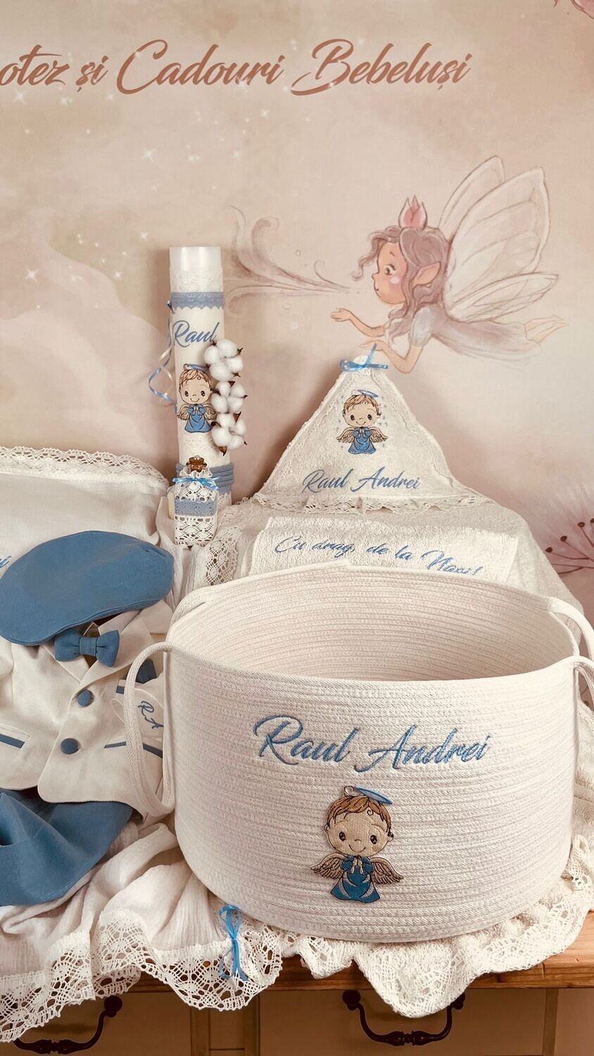 Trusou Botez Personalizat Ingeras Bleu - Set Biserica Premium
