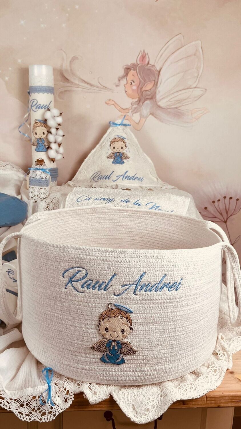 Trusou Botez Personalizat Ingeras Bleu - Set Biserica Premium