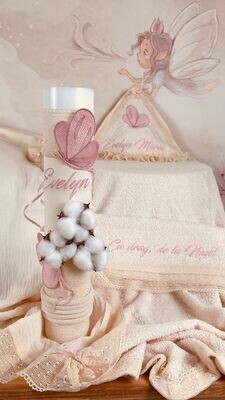 Trusou Botez Personalizat Bumbac si Fluturi nou - Set Biserica