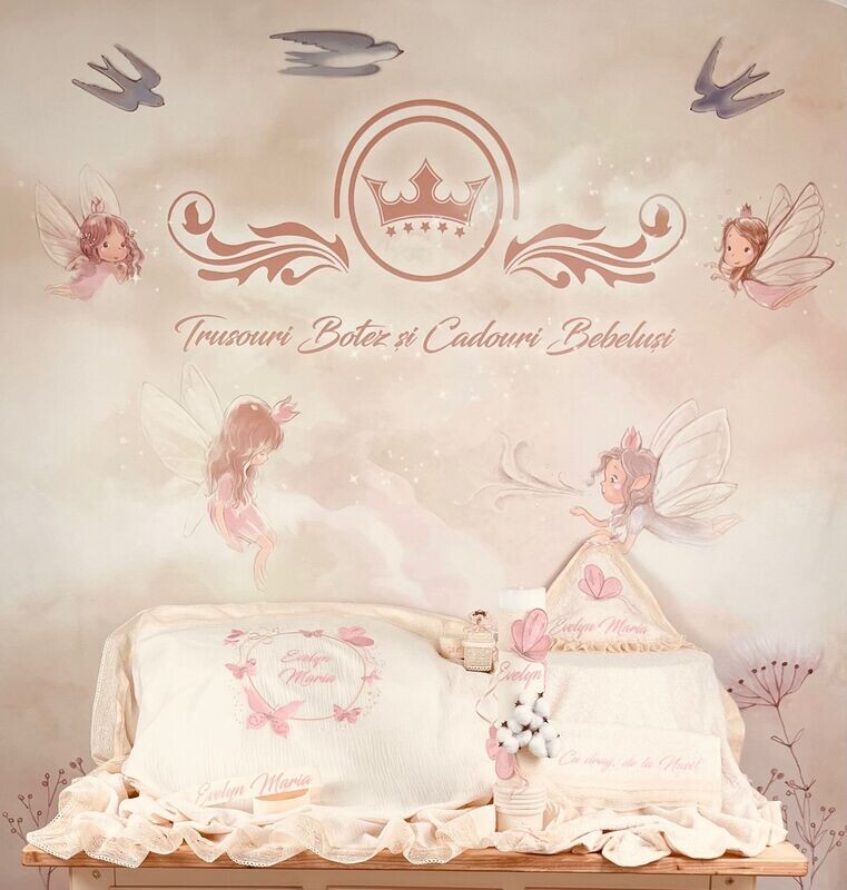 Trusou Botez Personalizat Bumbac si Fluturi nou - Set Biserica Trusou Botez Personalizat Bumbac si Fluturi nou - Set Biserica