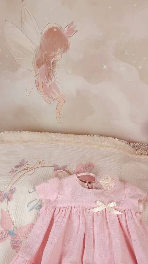 Trusou Botez Bumbac si fluturi pink &amp; aqua nou - Set Biserica