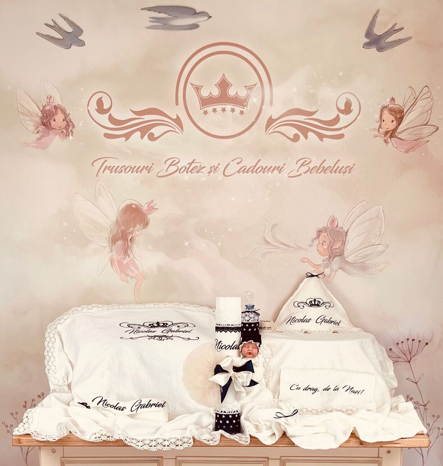 Trusou Botez Personalizat Muslin Royal Nicolas - Set Biserica