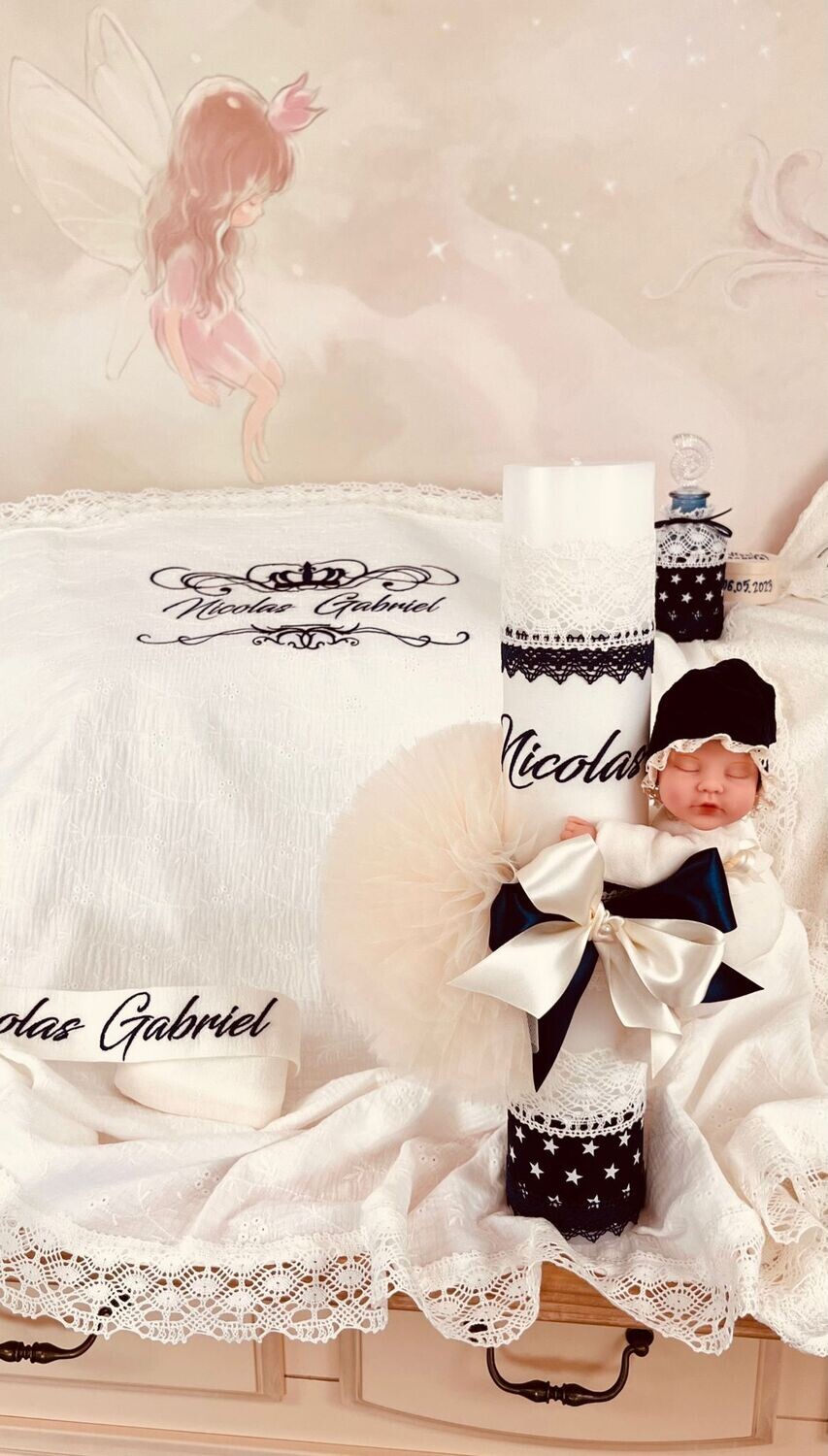Trusou Botez Personalizat Muslin Royal Nicolas - Set Biserica