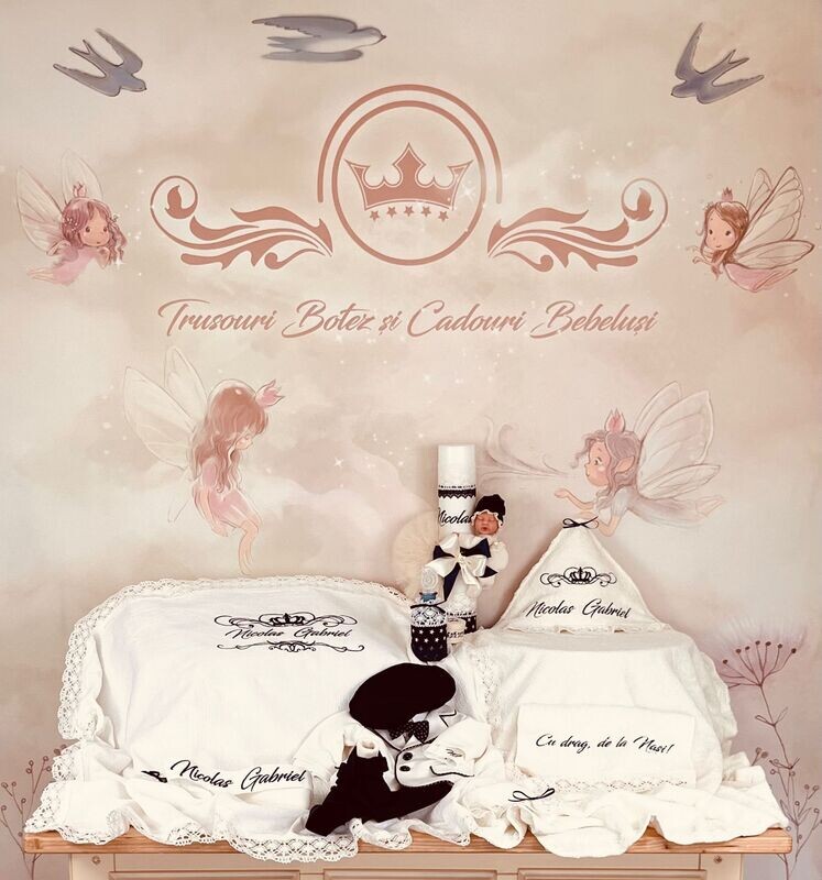 Trusou Botez Personalizat Muslin Royal Nicolas - Set Biserica