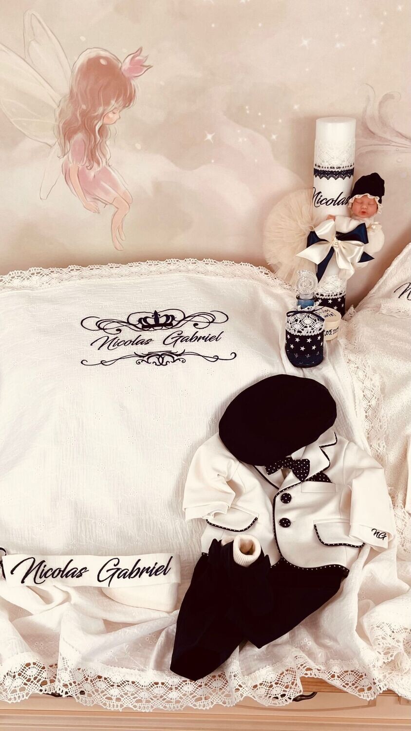 Trusou Botez Personalizat Muslin Royal Nicolas - Set Biserica