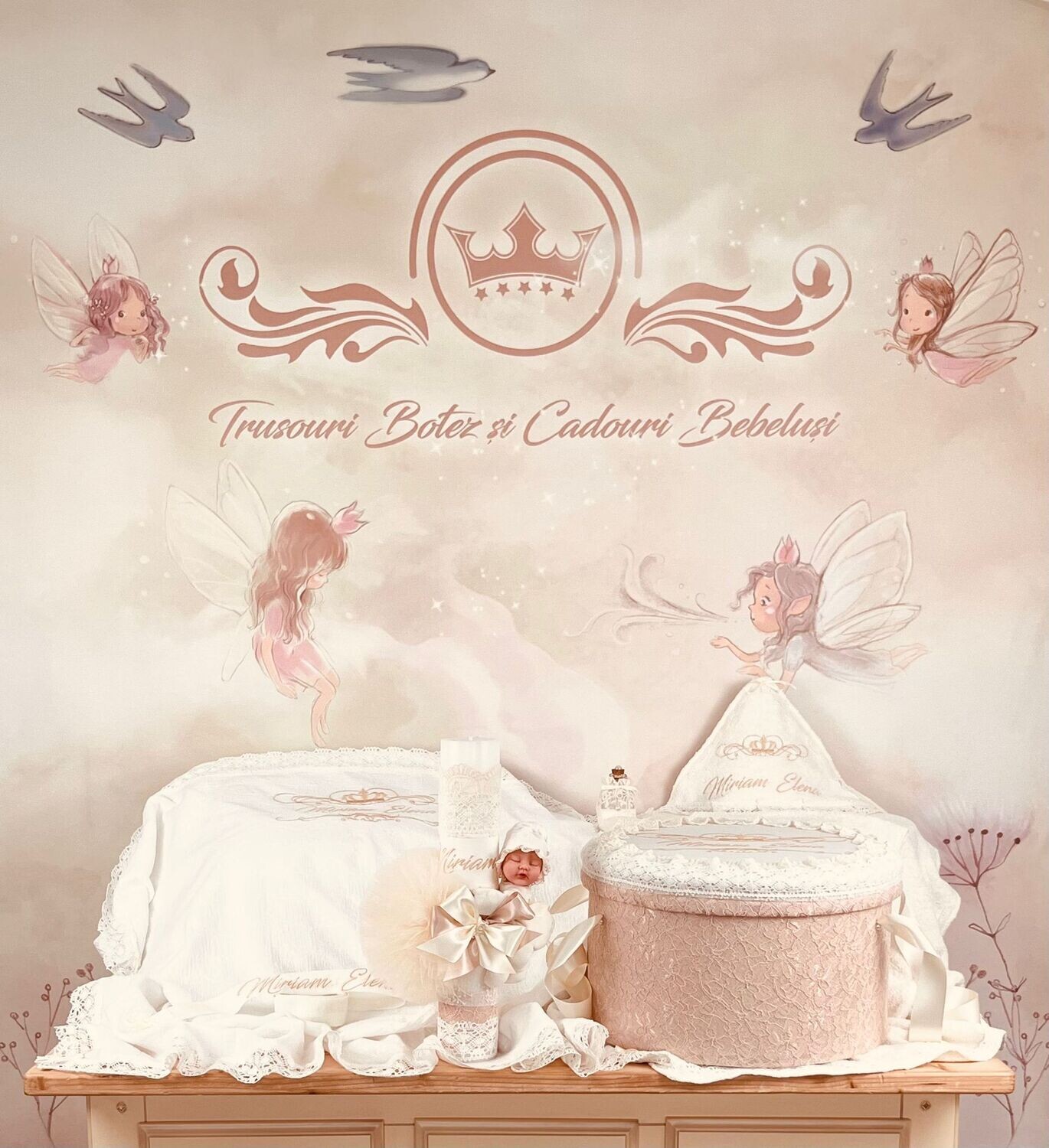 Trusou Botez Personalizat Muslin Regal Miriam - Set Biserica