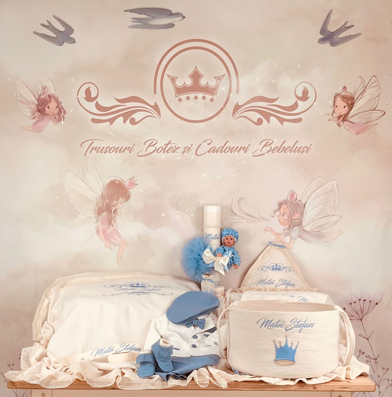 Trusou Botez Muslin Royal Bleu - Set Biserica Premium