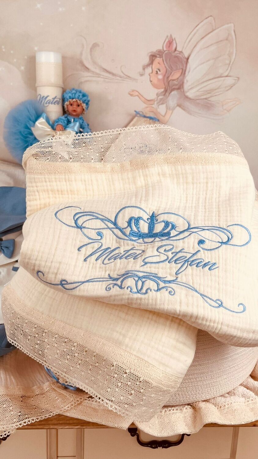 Trusou Botez Muslin Royal Bleu - Set Biserica Premium