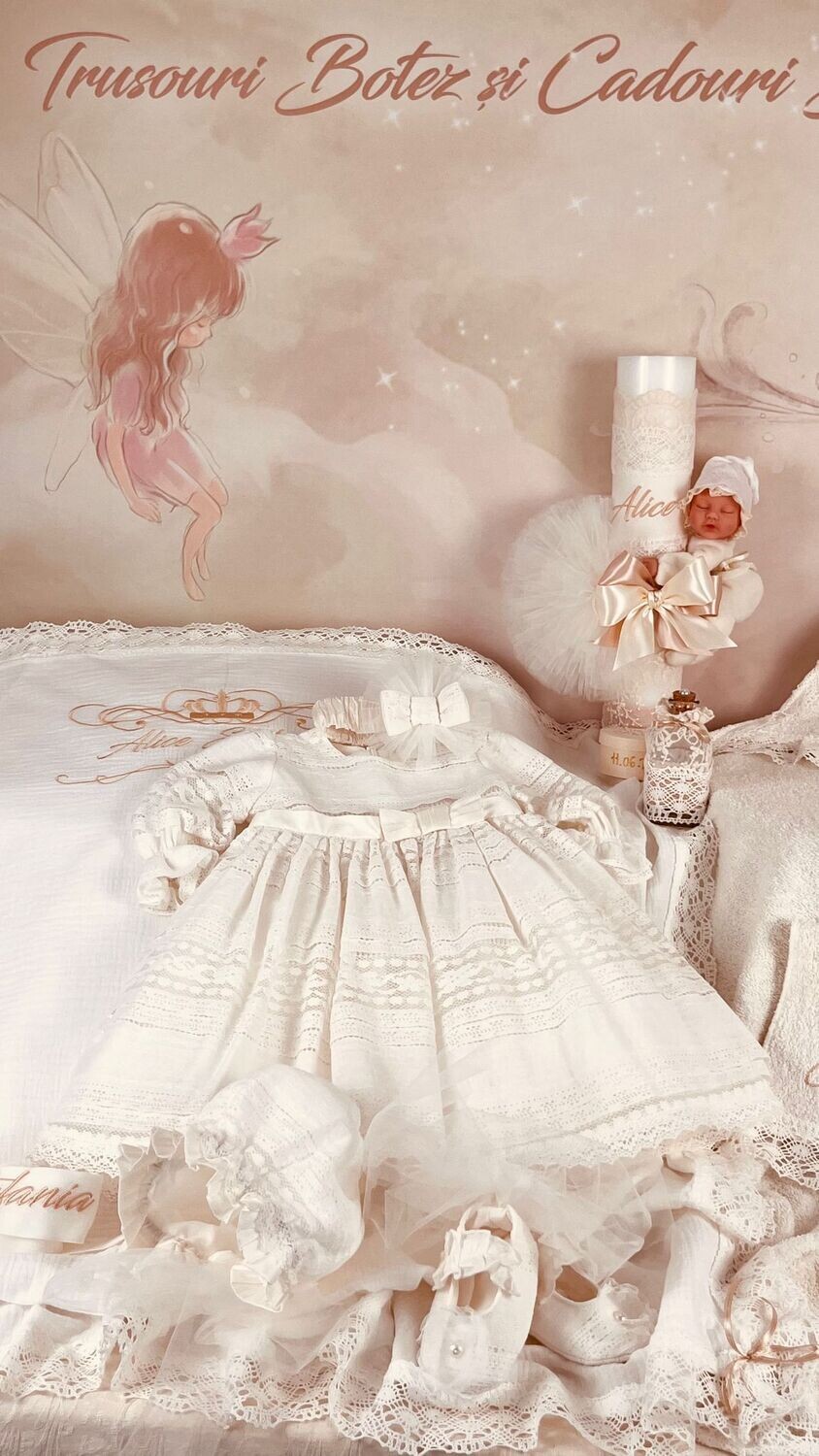 Trusou Botez Personalizat Muslin All Ivory - Set Biserica