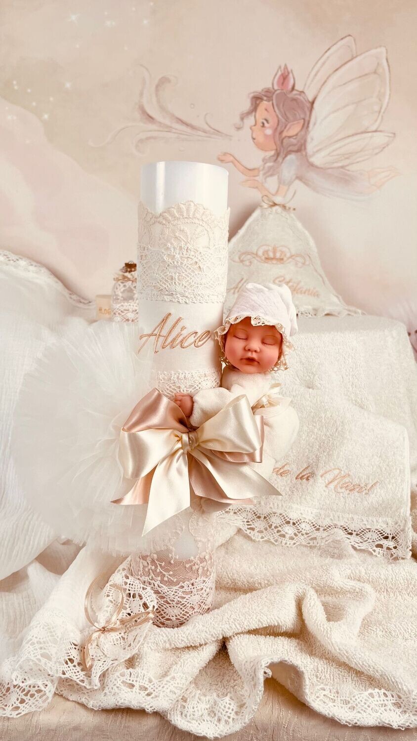 Trusou Botez Personalizat Muslin All Ivory - Set Biserica