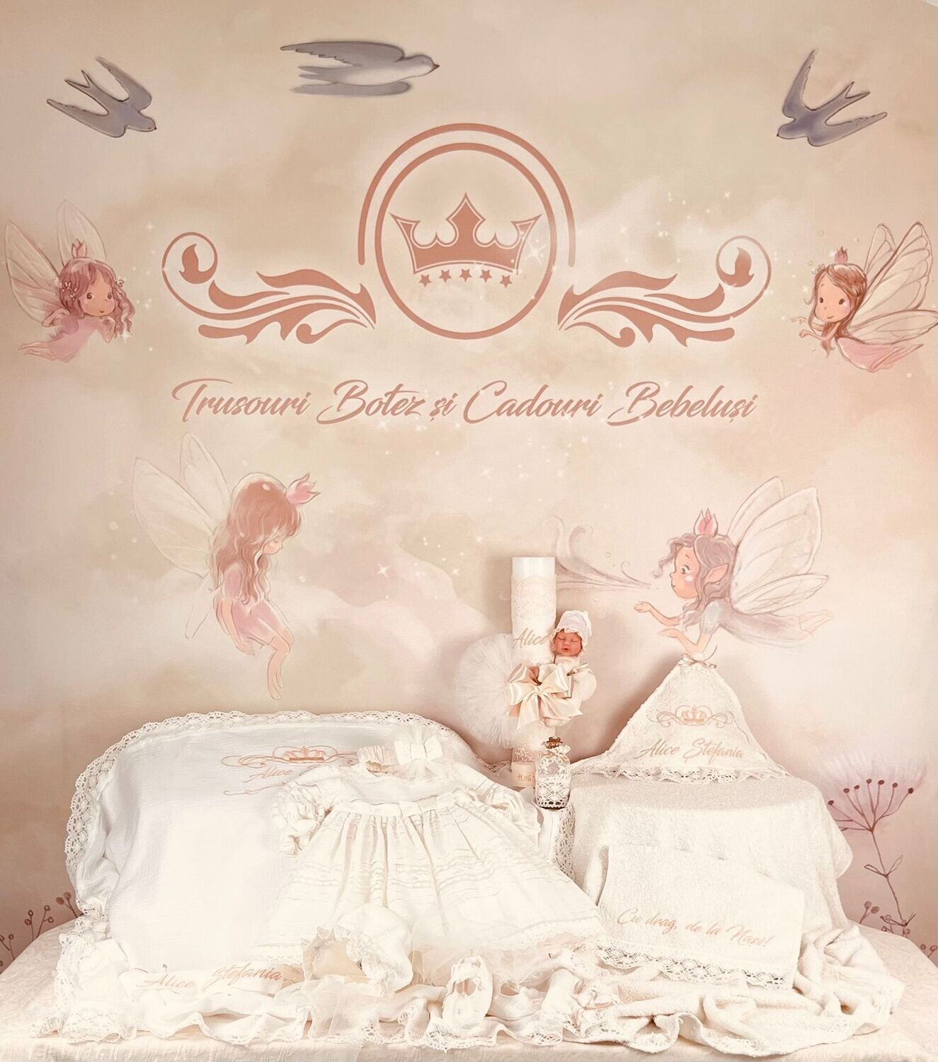Trusou Botez Personalizat Muslin All Ivory - Set Biserica