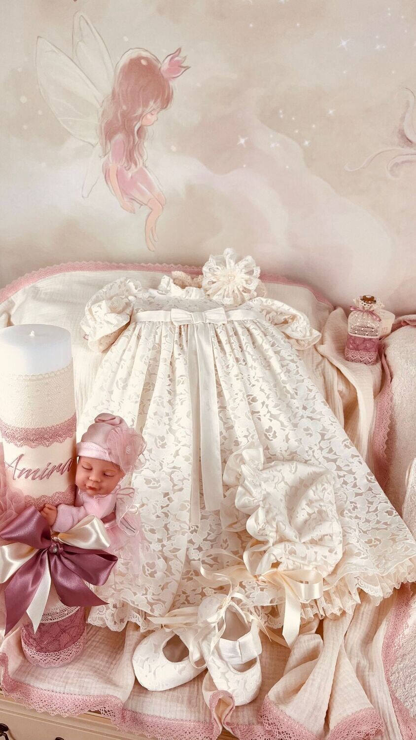 Trusou Botez Personalizat Muslin Regal roz pudra - Set Biserica