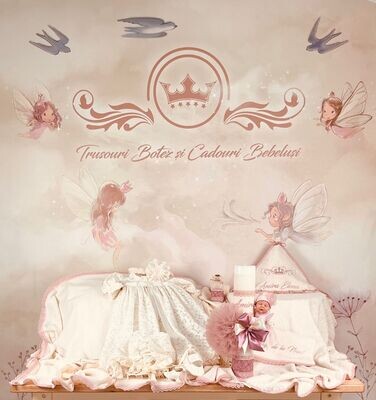 Trusou Botez Personalizat Muslin Regal roz pudra - Set Biserica
