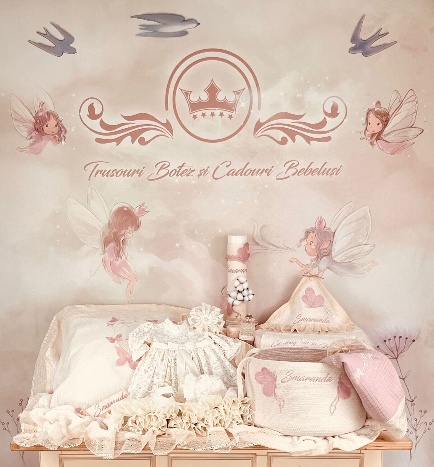 Trusou Botez Muslin Fluturi Smaranda - Set Biserica Premium