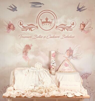 Trusou Botez Personalizat Muslin Fluturi - Set Biserica
