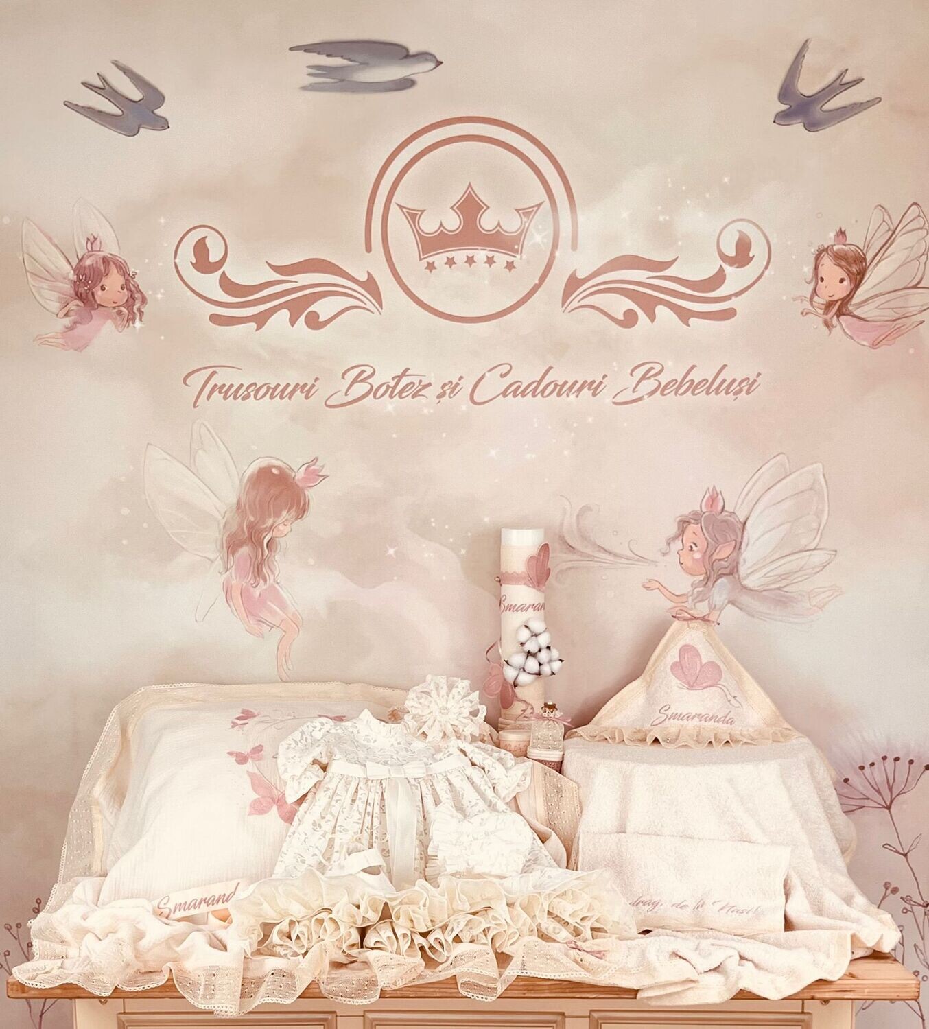 Trusou Botez Muslin Fluturi Smaranda - Set Biserica Premium