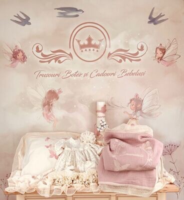 Trusou Botez Muslin Fluturi Smaranda - Set Biserica Premium