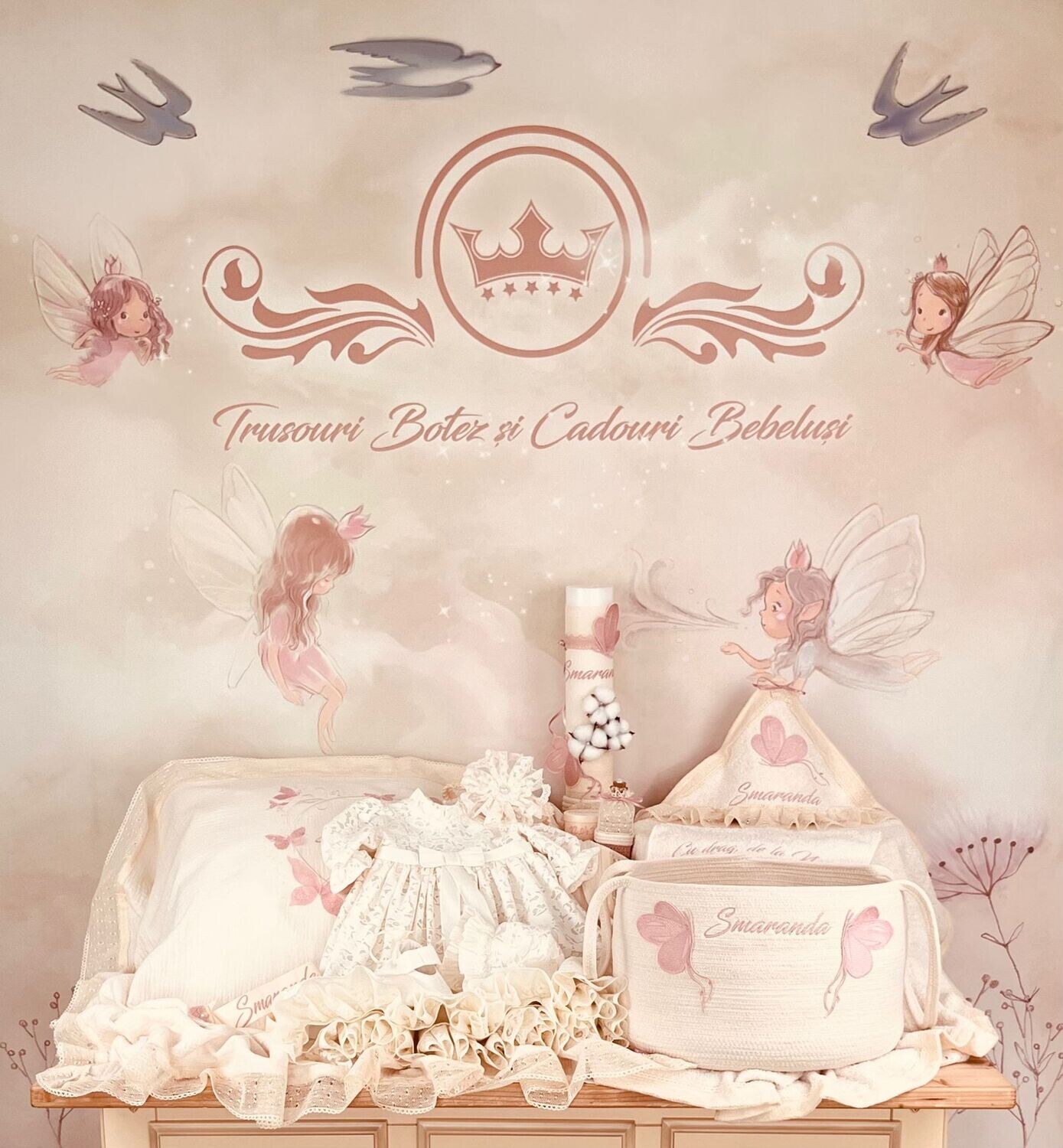 Trusou Botez Muslin Fluturi Smaranda - Set Biserica Premium