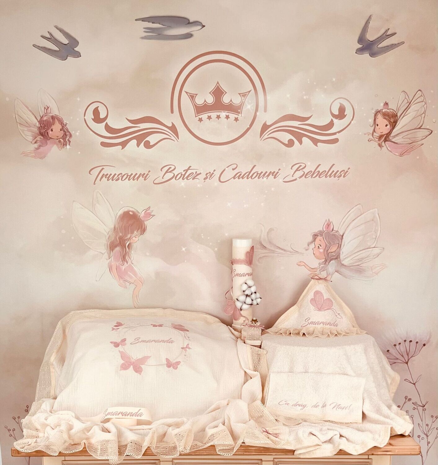 Trusou Botez Muslin Fluturi Smaranda - Set Biserica Premium