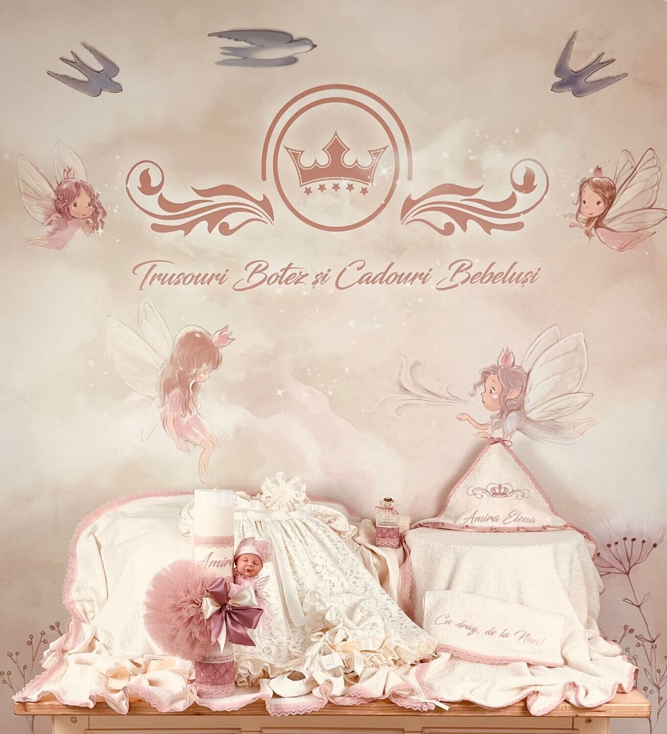 Trusou Botez Muslin Fluturi Smaranda - Set Biserica Premium