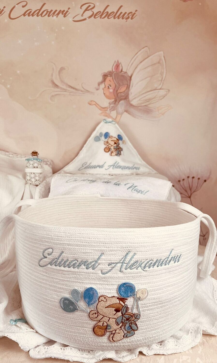 Trusou Botez Muselina Urs cu Baloane - Set Biserica
