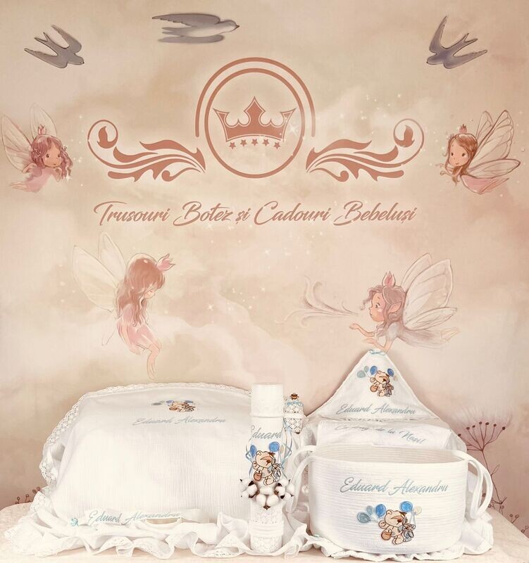 Trusou Botez Muselina Urs cu Baloane - Set Biserica