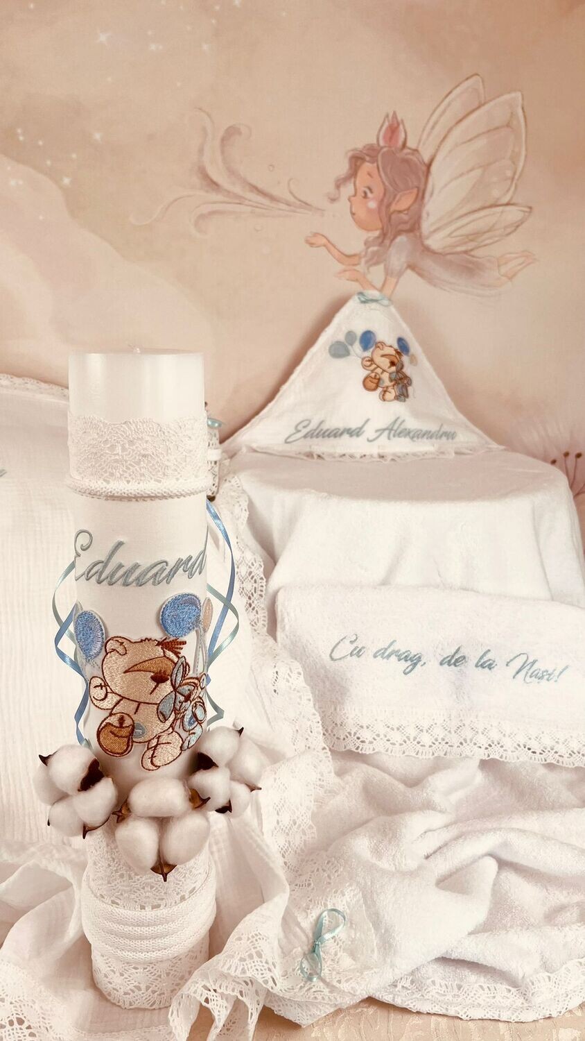 Trusou Botez Muselina Urs cu Baloane - Set Biserica