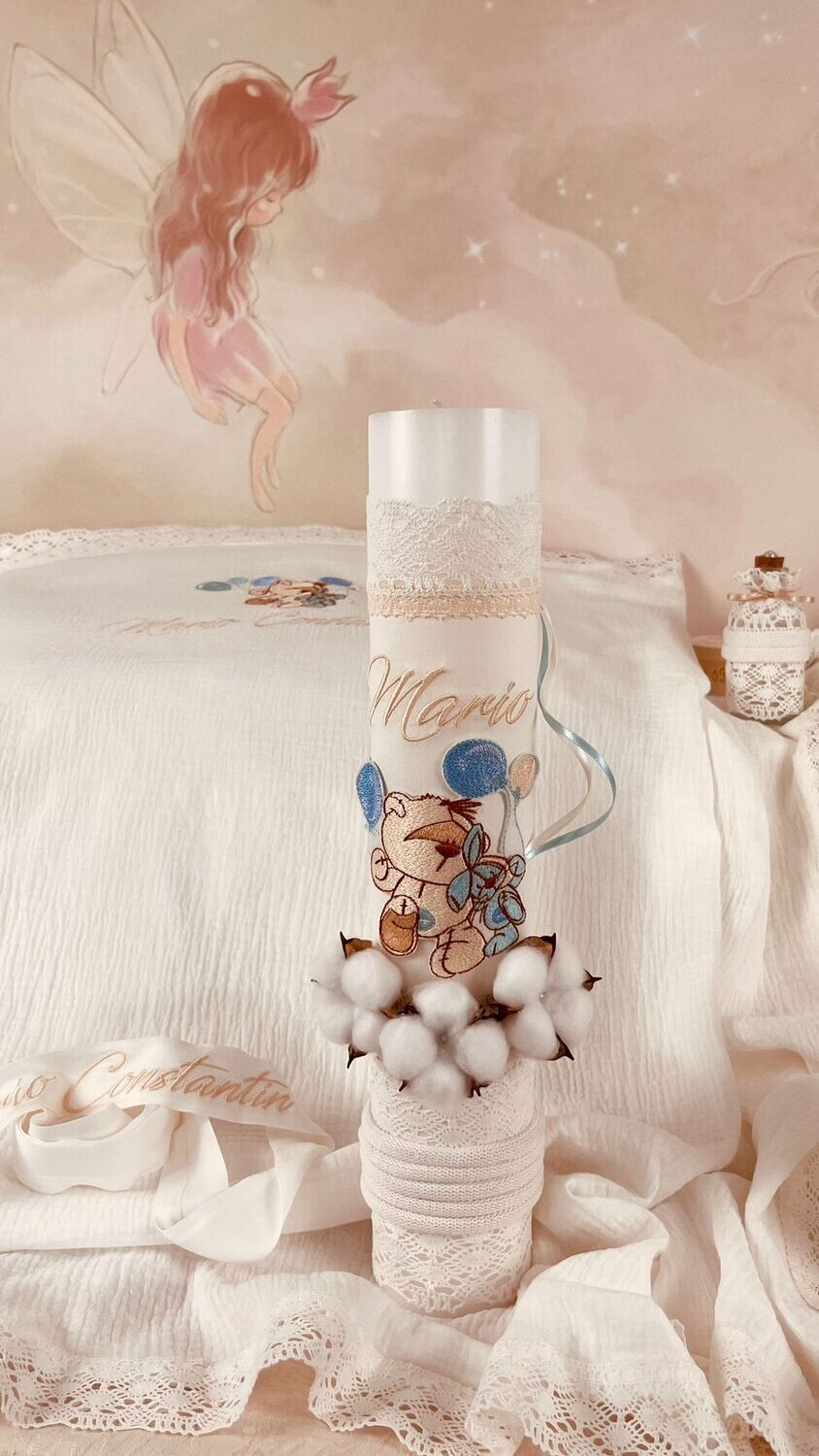 Trusou Botez Personalizat Muslin Urs cu Baloane  - Set Biserica