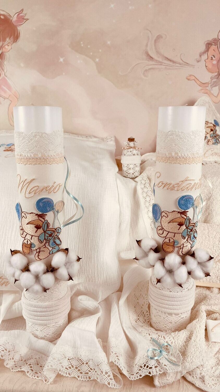 Trusou Botez Personalizat Muslin Urs cu Baloane  - Set Biserica