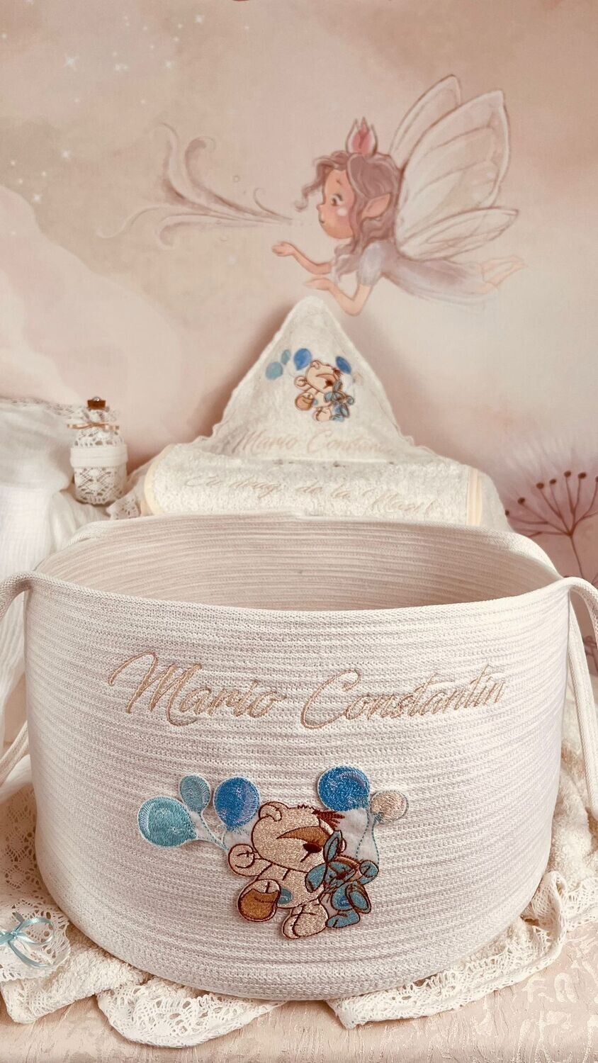 Trusou Botez Personalizat Muslin Urs cu Baloane  - Set Biserica