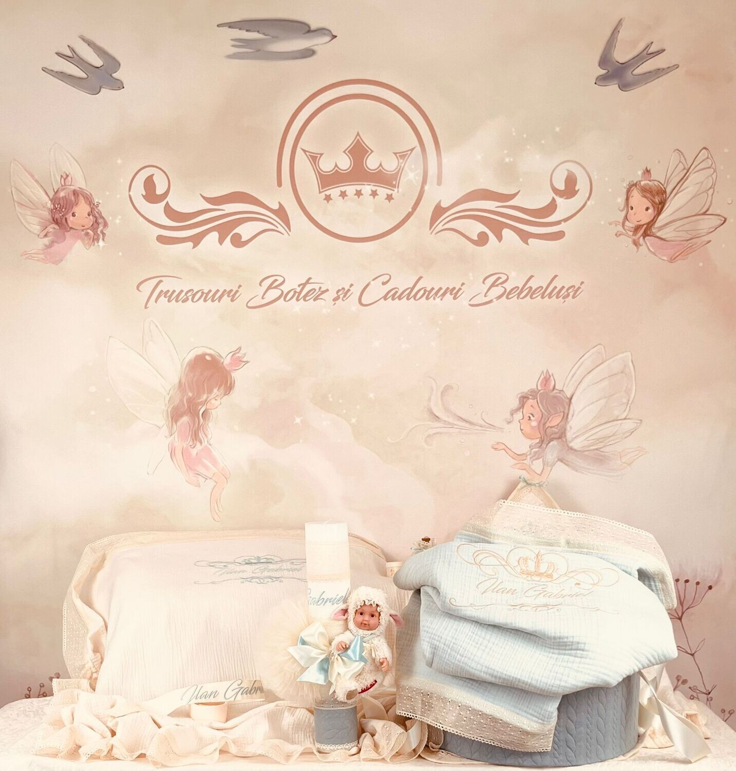 Trusou Botez Personalizat Muselina Oita - Set Biserica