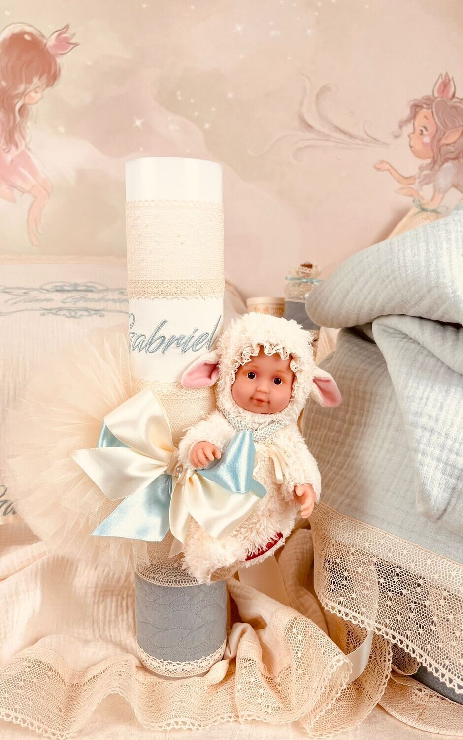 Trusou Botez Personalizat Muselina Oita - Set Biserica