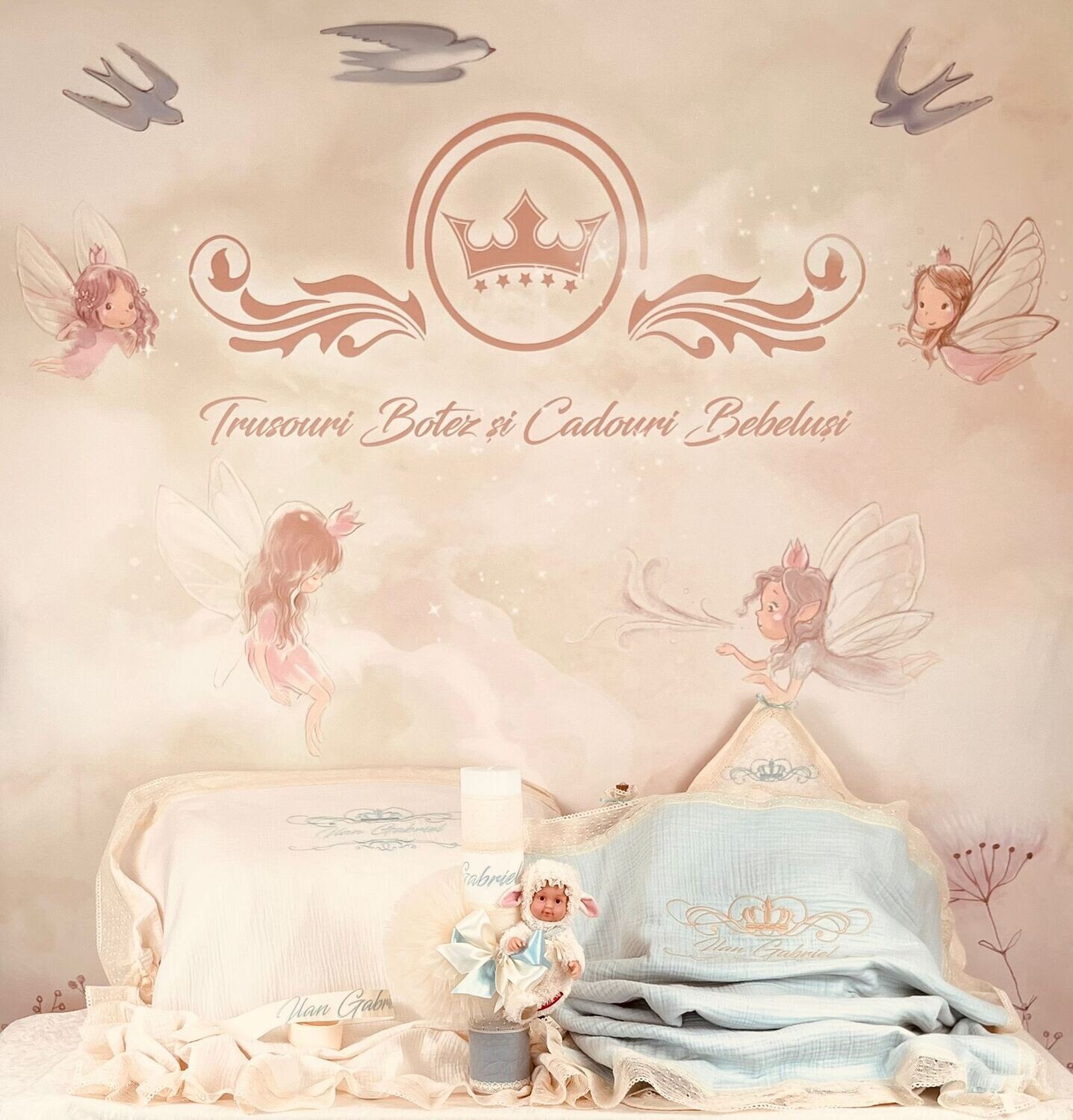 Trusou Botez Personalizat Muselina Oita - Set Biserica