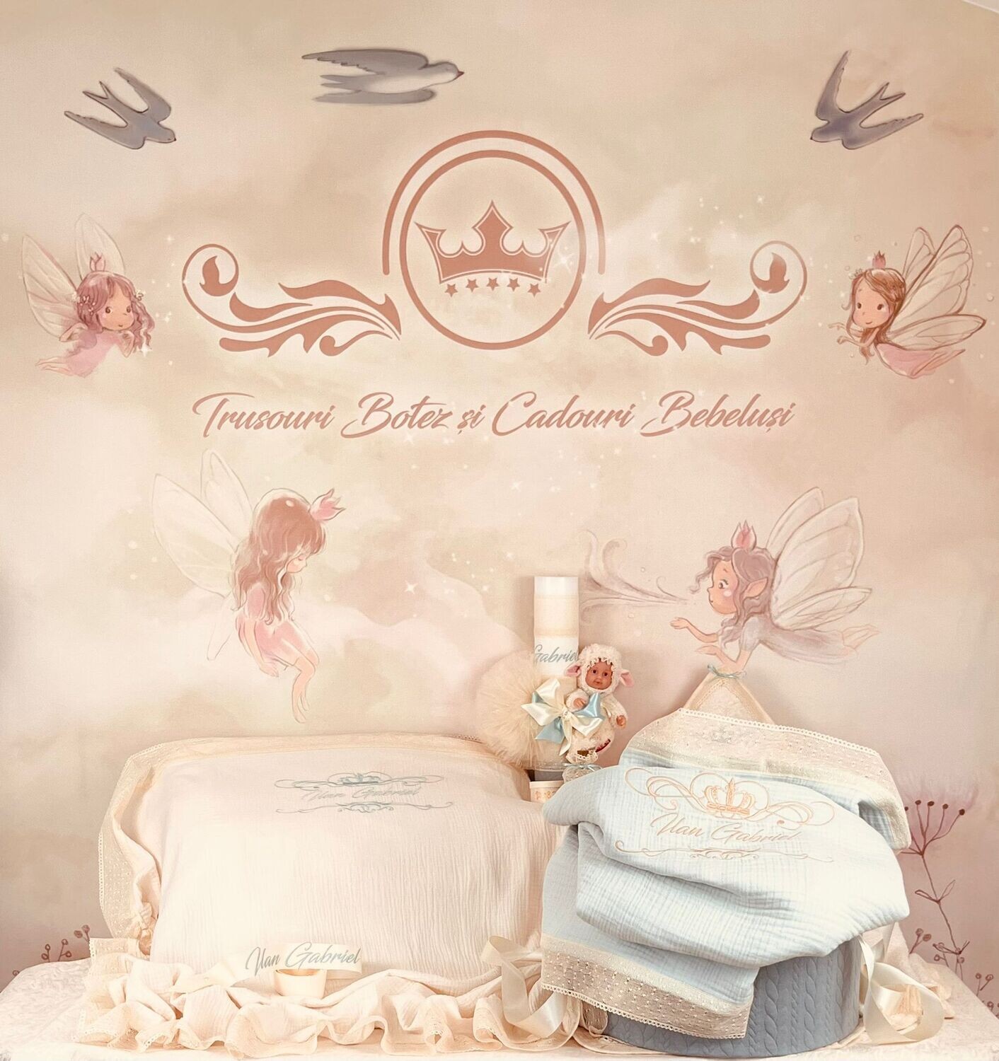 Trusou Botez Personalizat Muselina Oita - Set Biserica