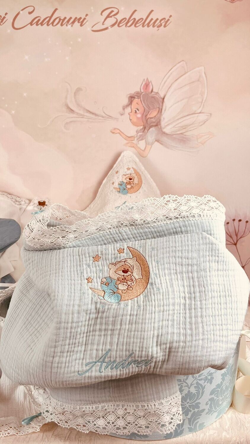 Trusou Botez Muselina Urs pe Luna - Set Biserica