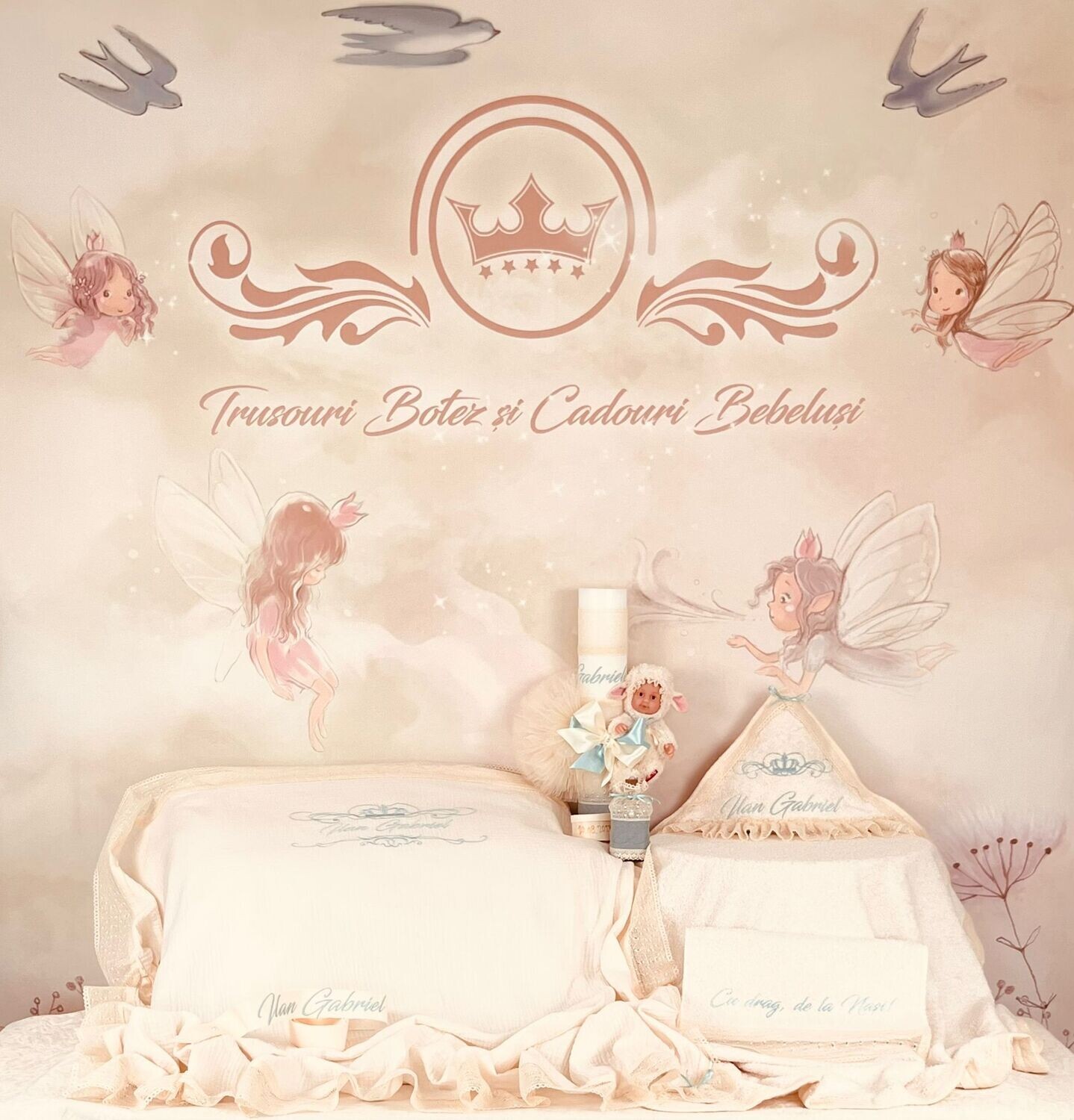 Trusou Botez Personalizat Muselina Oita - Set Biserica