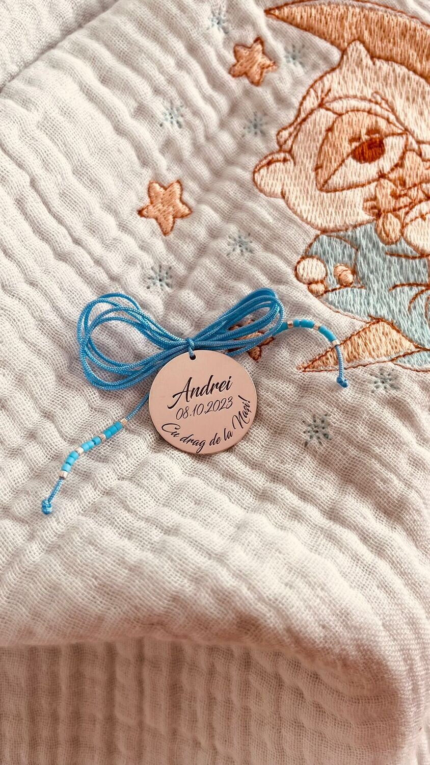Trusou Botez Muselina Urs pe Luna - Set Biserica