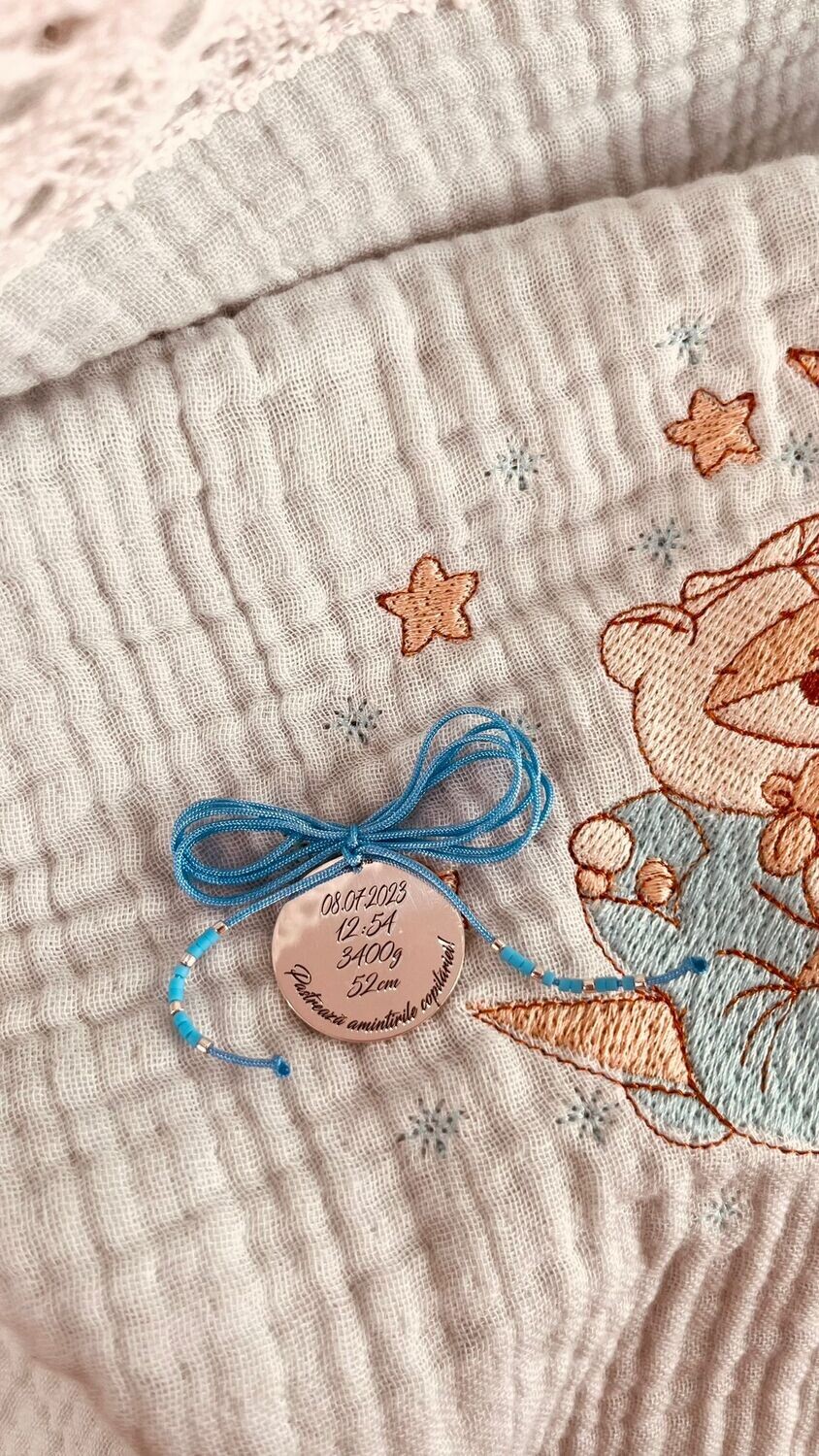 Trusou Botez Muselina Urs pe Luna - Set Biserica