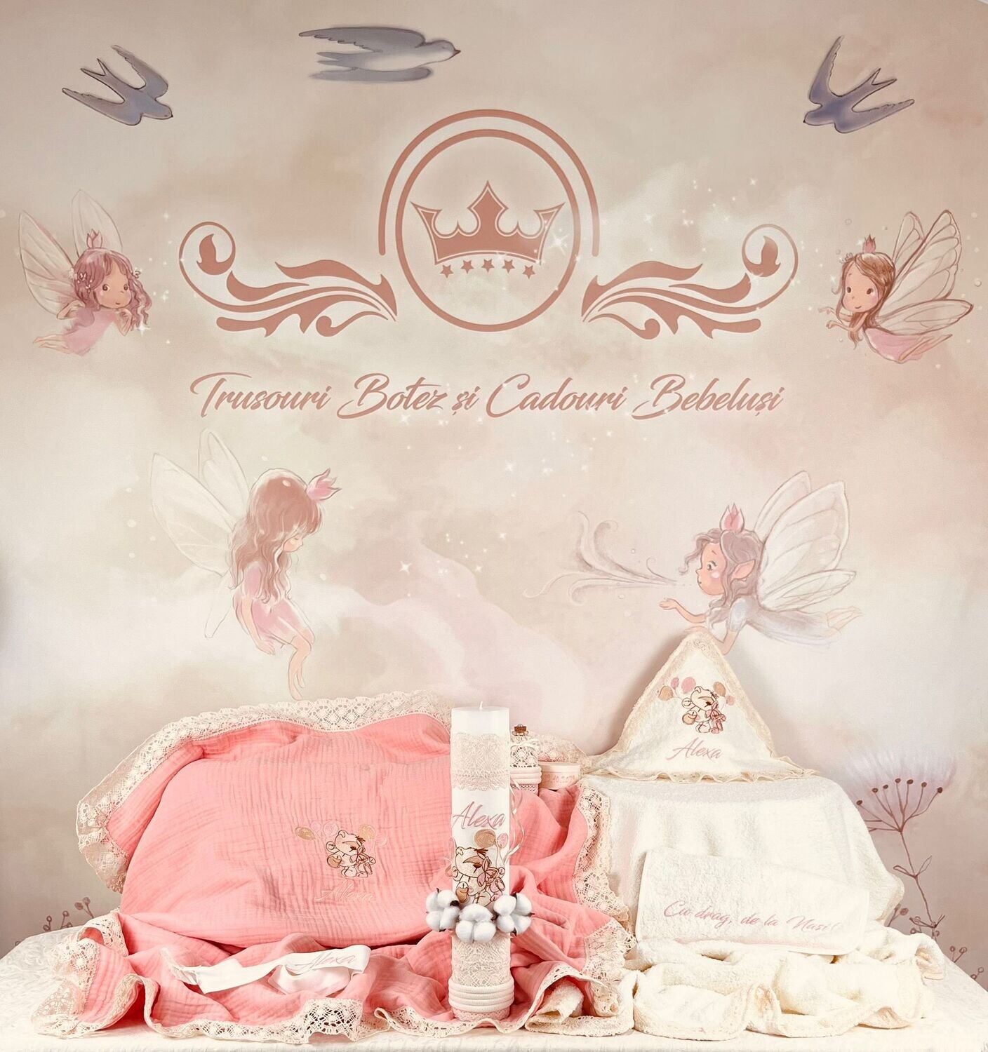 Trusou Botez Muselina Urs cu baloane Alexa - Set Biserica