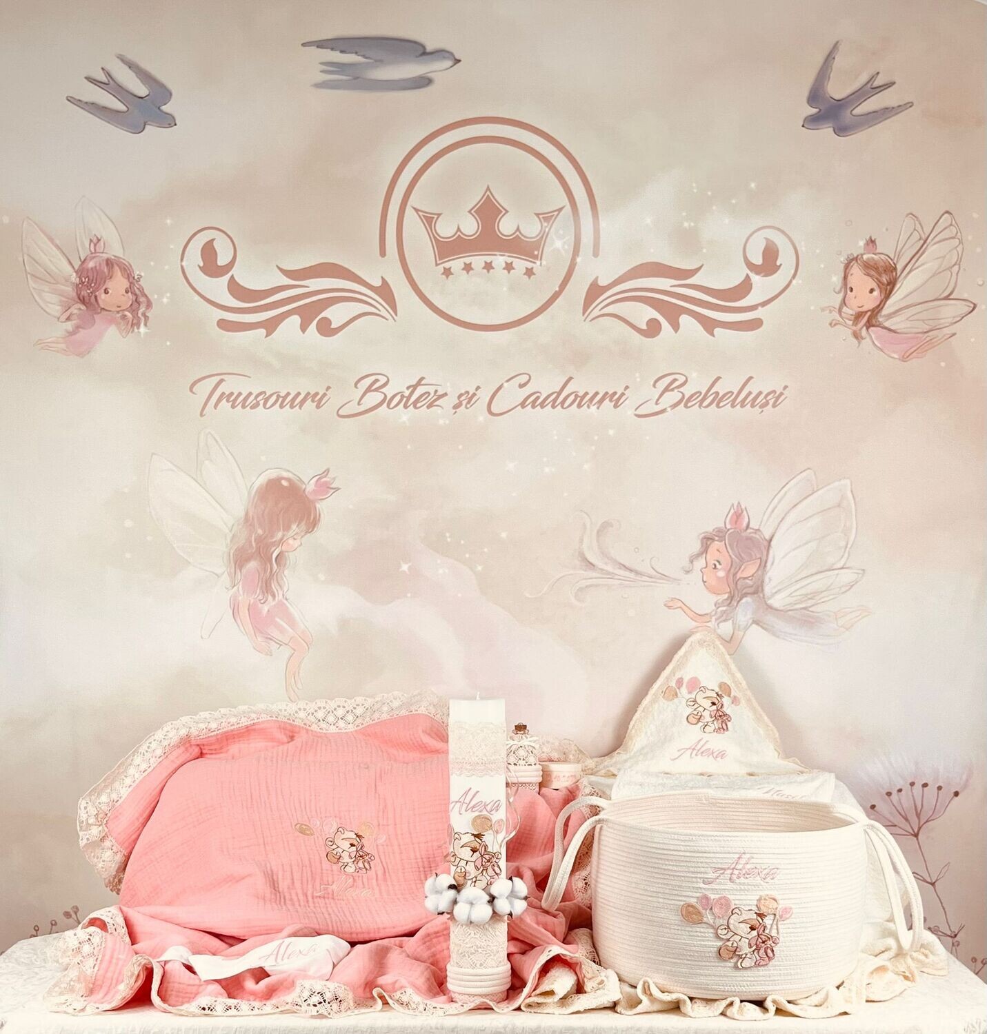 Trusou Botez Muselina Urs cu baloane Alexa - Set Biserica