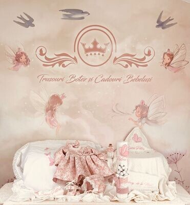 Trusou Botez Personalizat Muselina Fluturi roz