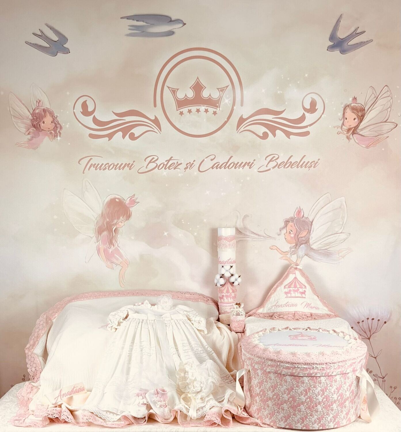 Trusou Botez Personalizat Muselina Carusel new - Set Biserica