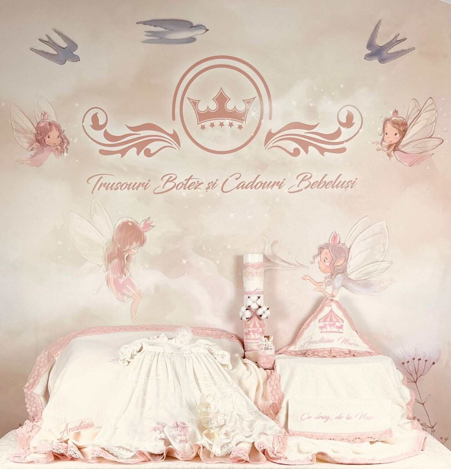 Trusou Botez Personalizat Muselina Carusel new - Set Biserica
