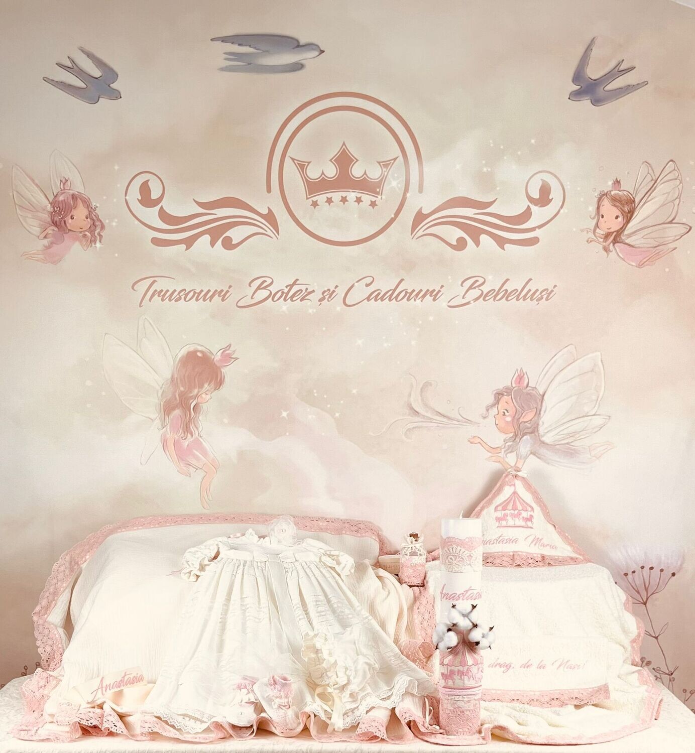 Trusou Botez Personalizat Muselina Carusel new - Set Biserica