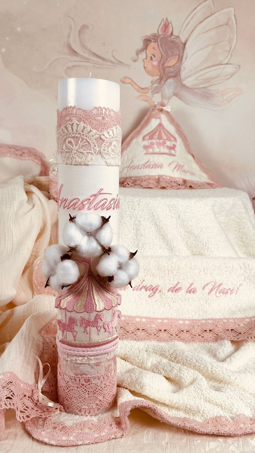 Trusou Botez Personalizat Muselina Carusel new - Set Biserica