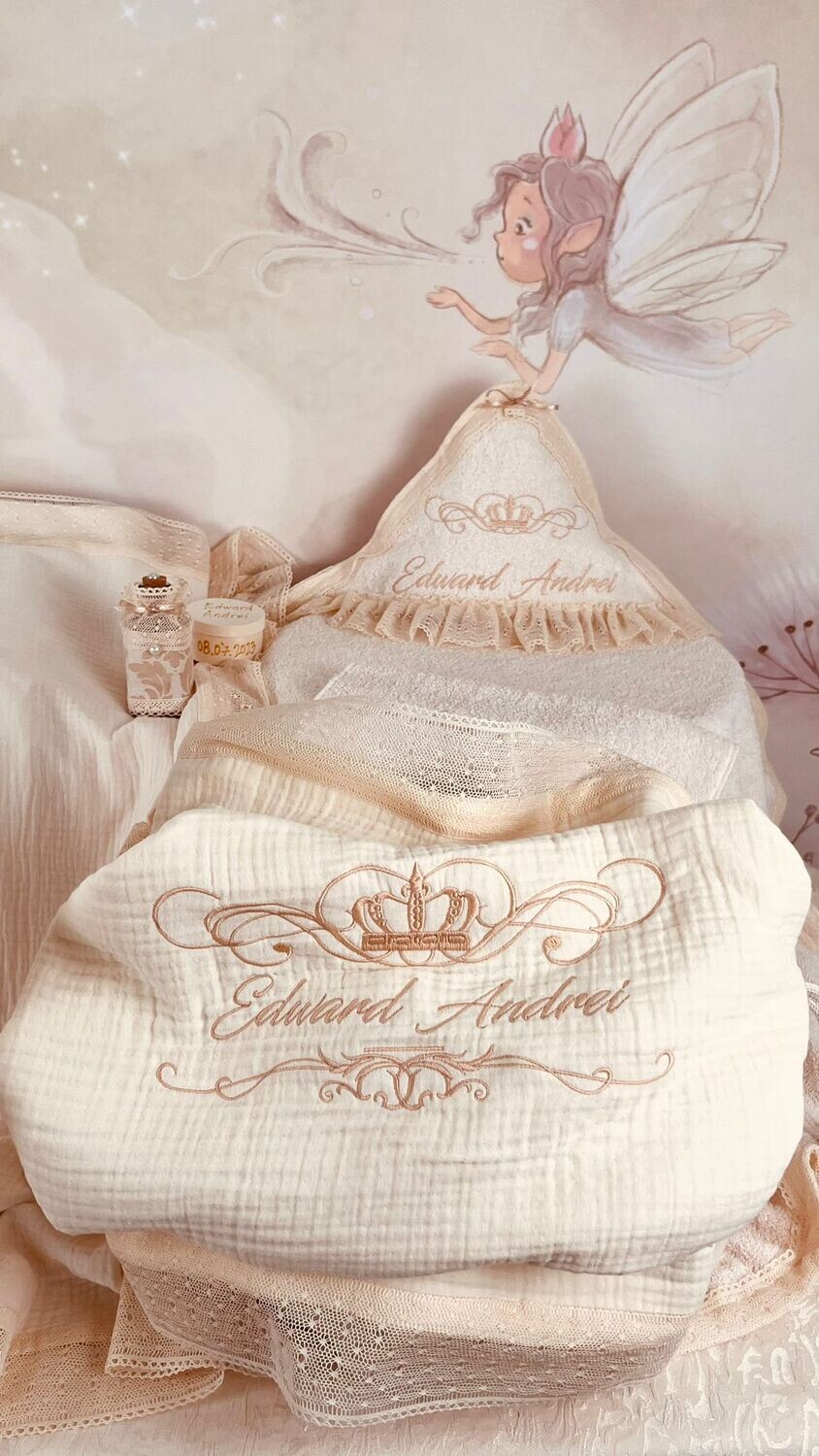 Trusou Botez Personalizat Muselina Royal - Set Biserica Premium