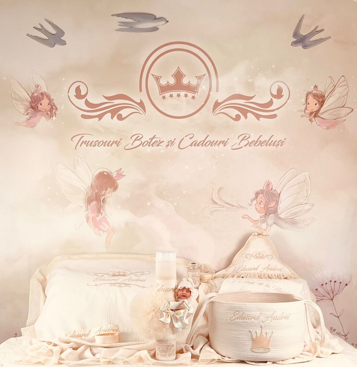 Trusou Botez Personalizat Muselina Royal - Set Biserica Premium