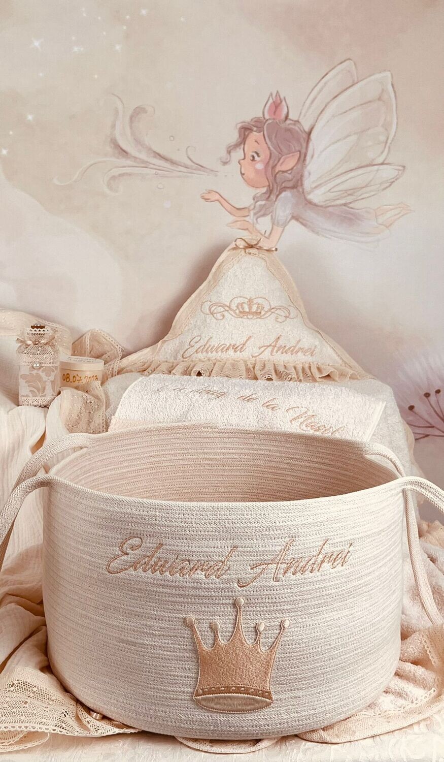 Trusou Botez Personalizat Muselina Royal - Set Biserica Premium