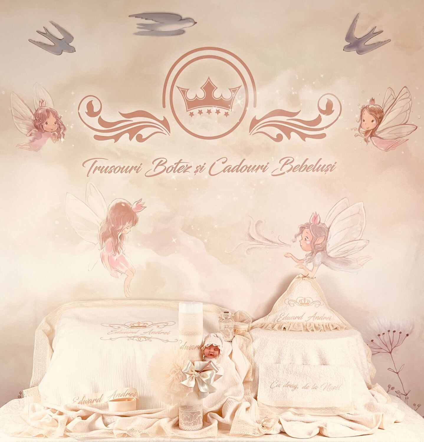 Trusou Botez Personalizat Muselina Royal - Set Biserica Premium