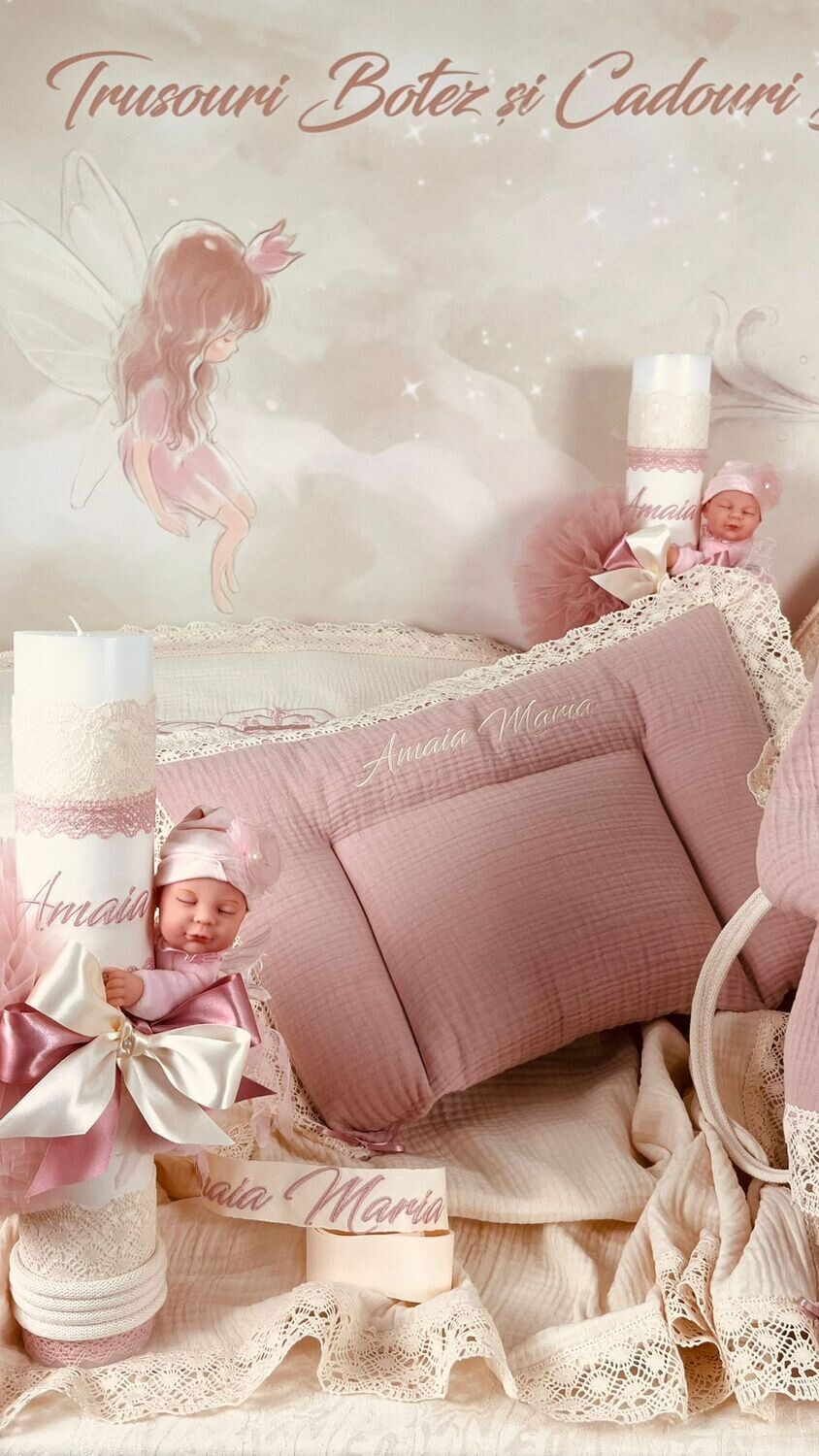 Trusou Botez Personalizat Muselina Royal  - Set Biserica Premium